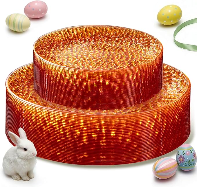 Rubtlamp 60Pcs Orange Plastic Plates, Orange Plastic Disposable Plates With Hammered Design, Party Platos Fancy Disposable Platos Include 30Dinner Plate,30Desssert Plate For Spring Easter