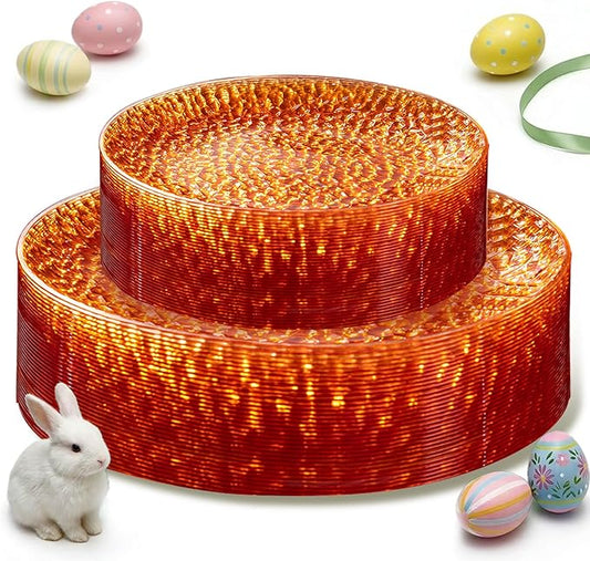Rubtlamp 60Pcs Orange Plastic Plates, Orange Plastic Disposable Plates With Hammered Design, Party Platos Fancy Disposable Platos Include 30Dinner Plate,30Desssert Plate For Spring Easter