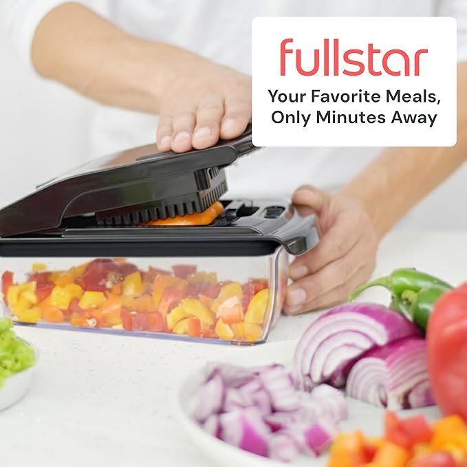 Fullstar Vegetable Chopper & Mandoline Slicer for Kitchen - Food Chopper with Container, Cheese Grater, Home Essentials & Kitchen Gadgets (8 in 1, Black)