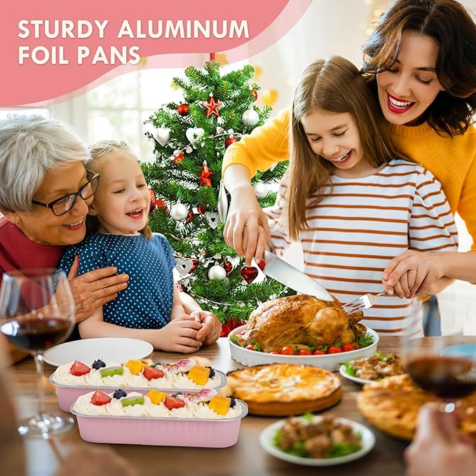 Mini Loaf Pans with Lids for Baking Bread Disposable, 50Pcs 6.8oz Mini Cake Pans with Lids and Spoons Pink Sticker & 30Pcs 10oz Square Aluminum Pans Kit, Dessert Foil Baking Cupcake Tins