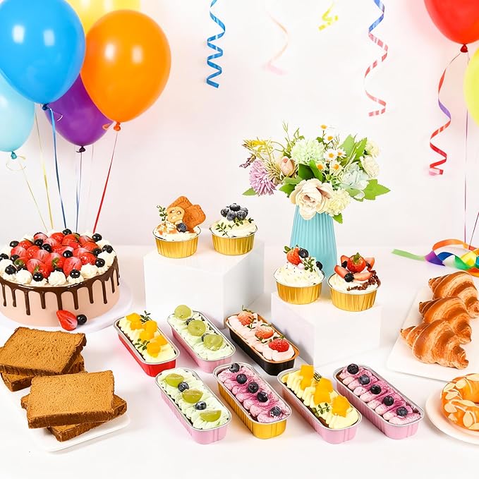 100 Pack Mini Cake Pans with Lids and Spoons,Disposable Aluminum Foil Cake Tins（6.8oz） Individual Small Cake Baking Containers for Party,Wedding,Birthday