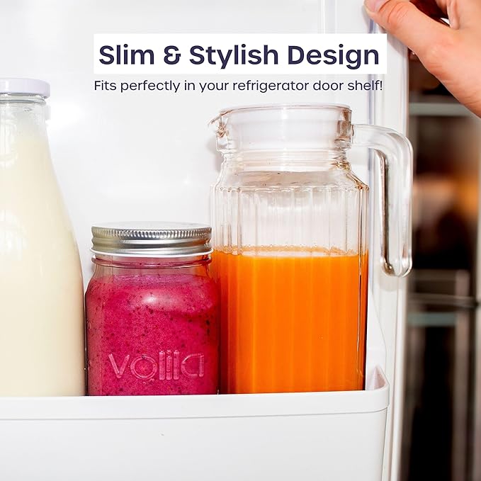 Glass Pitcher with Lid – 2 Pack 34 oz Glass Water Pitcher with Handle, Ribbed Glass Container with Lid and Vented Spout for Fridge Shelf, Iced Tea, Lemonade, Juice