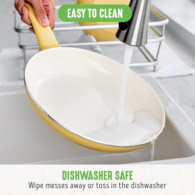 GreenLife Soft Grip Healthy Ceramic Nonstick, 12" Frying Pan Skillet with Lid, PFAS-Free, Dishwasher Safe, Yellow