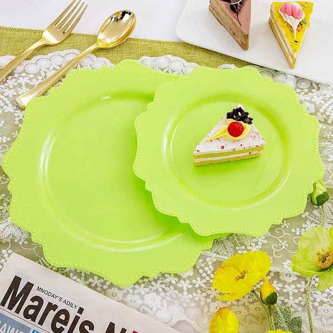 COLOSUS Green Plastic Plates 60Pcs, Light GreenDisposable Party Plates, Heavy Duty 30 Dinner plate 10.5" and 30 Salad/Dessert Plate 8.25" for Easter,Party,Dinner