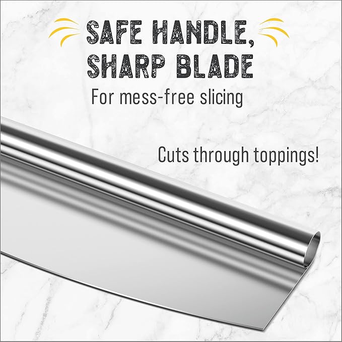 Checkered Chef Pizza Cutter Rocker Blade 14" - Sharp Stainless Steel Rocker Knife with Plastic Blade Sheath, Dishwasher Safe, Outdoor Pizza Oven Accessories