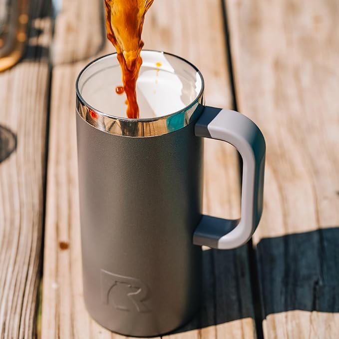 RTIC 16oz Road Trip Travel Mug with Lid and Handle, Insulated, Stainless Steel, Metal, Double Wall Vacuum-Insulation, Ceramic Lined, Portable Coffee, Tea Cup for Hot and Cold Drink, Black Cherry