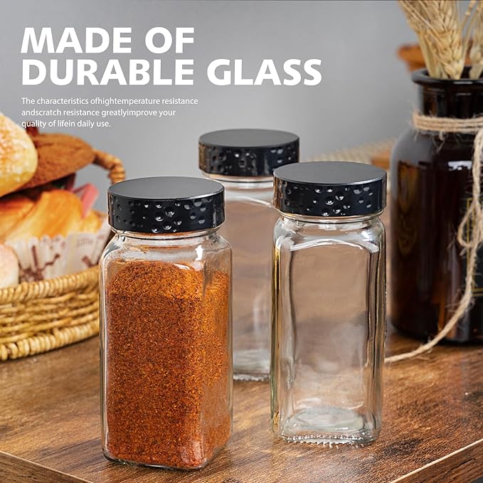 2pcs Black Spice Jars, 4 oz Glass Seasoning Bottles, Spices Container, Empty Spice Jars, Square Spice Bottles with Airtight Plastic Caps with Shaker Lids