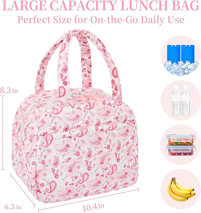 Quilted Lunch Box for Women,Coquette Aesthetic Lunch Box for Teen Girls,Cute Lunch Bags for Work, School,Office,Picnic,Travel (peisili)
