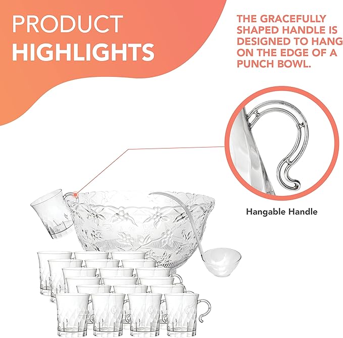 Party Essentials Hard Plastic 8 oz. Swirled Coffee/Tea/ Party Cups With Handle, Clear, 20 Count (N810-2)