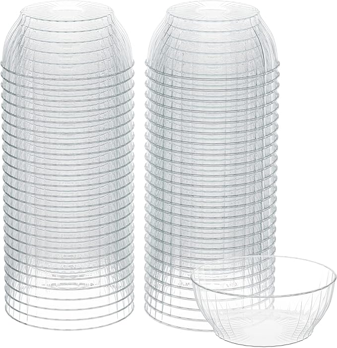 R-Kay 6 Oz Clear Plastic Small Bowls - 50 Pack Disposable Heavy Duty Dessert Bowls With Ice Cream and Salsa (6 OZ, 50 Count)