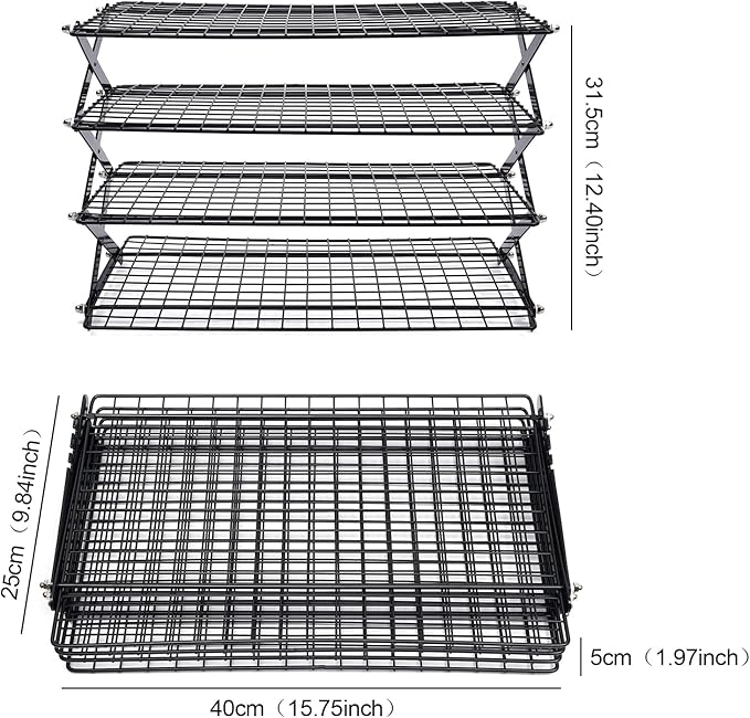 4-Tier Collapsible Cooling Rack, Adjustable Stackable Roasting Cooking Drying Wire, Barbecue Storage Display Shelf for Cookies Baking Picnic Party