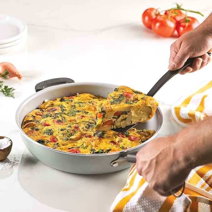 Farberware EcoAdvantage Ceramic Nonstick Deep Frying Pan/Skillet with Helper Handle, 12.5 Inch, Gray