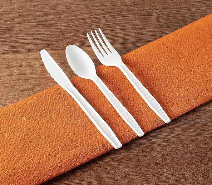 PARTY BARGAINS Argyle White Plastic Cutlery Set 360-Piece – 180 Forks, 120 Spoons, 60 Knives – Heavy-Duty Disposable Utensils for Parties, Weddings, Buffets, BBQs & Catering – BPA Free