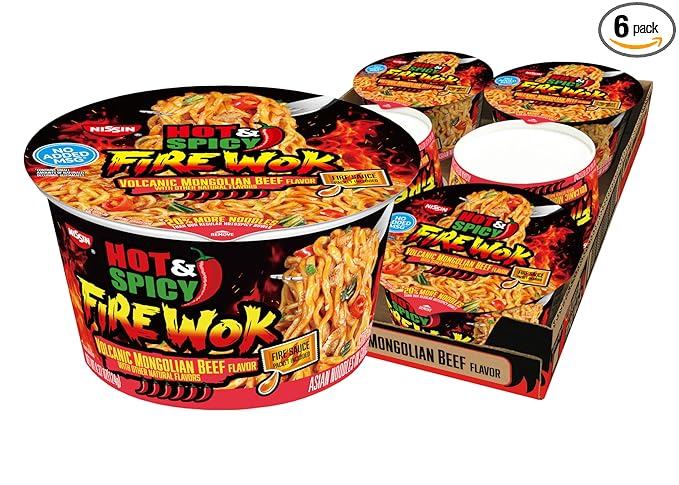 Nissin Hot & Spicy Fire Wok, Volcanic Mongolian Beef, 4.37 Ounce (Pack of 6)