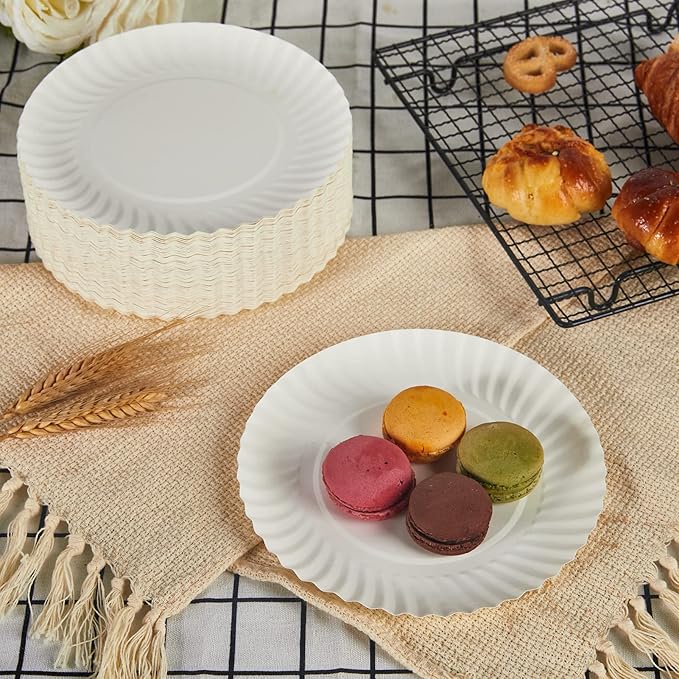 FOCUSLINE 7 Inch Paper Plates, White Paper Plates Uncoated, Everyday Disposable Dessert Plate 7" Small Plate Bulk 1000 Count