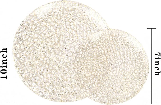 Rubtlamp 60Pcs Gold Glitter Plastic Plates, Heavy Duty Glitter Disposable Plates with Hammered Design, Include 30 Dinner Plates and 30 Salad Plates for Spring, Easter, Weddings and Parties