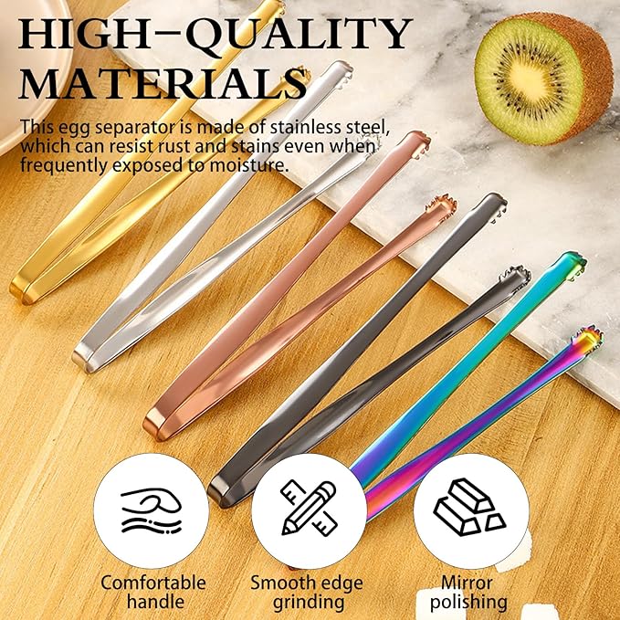 5 Pcs Egg Chalaza Removal Tool with Toothed Stainless Steel Tongs, Compact 5.9" Eggshell Fragment for Precision Cooking, Baking, Plating and Garnishing, Kitchen Tool for Chefs and Home Bakers