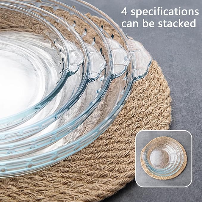 2-Pack (8") Glass Baking Dish Set, Round Glass Pie Pan for Dinner Baking and Serving with Easy Grab Handle
