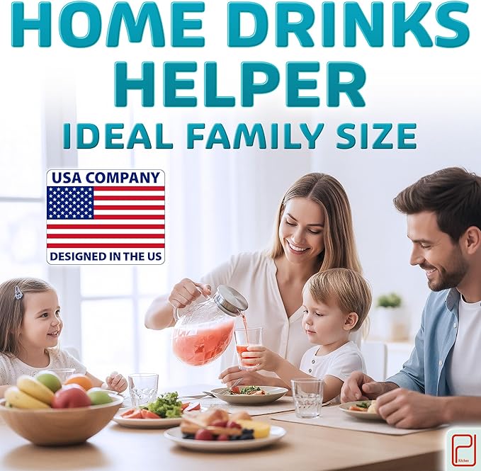 Premium Borosilicate Glass Pitcher with Lid and Spout - 2 Liter / 68 oz, Borosilicate Glass with Handle - Carafe for Hot/Cold Beverages - Water Jug - Iced Tea Pitcher - Juice Server