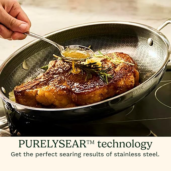 Cuisinart FusionPlus Hybrid Nonstick Stainless Steel Cookware Set, 4-Piece Skillet Cooking Set with PFAS-Free PURELYSEAR Ceramic Non Stick Technology, Scratch Proof, Cool Grip Handles, Dishwasher Safe