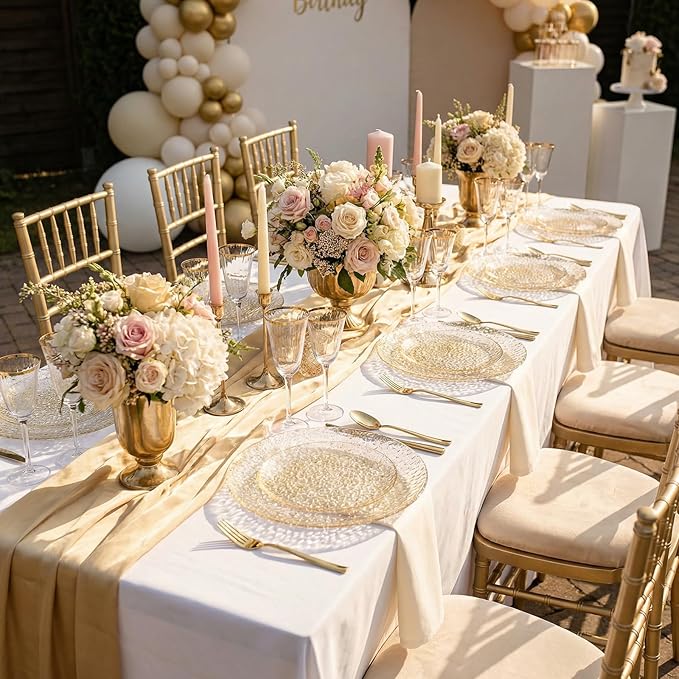 Rubtlamp 60Pcs Gold Glitter Plastic Plates, Heavy Duty Glitter Disposable Plates with Hammered Design, Include 30 Dinner Plates and 30 Salad Plates for Spring, Easter, Weddings and Parties