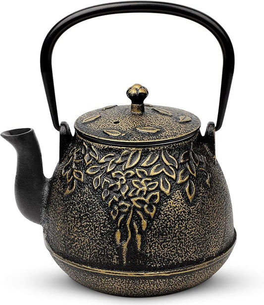 Toptier Mini Little Teapot, Super Small Cast Iron Teapot for Stove Top, Palm-Sized Japanese Stovetop Safe Tea Kettle with Infuser for 11 oz, Black