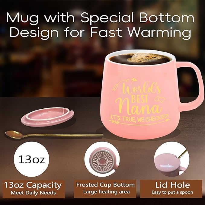 Gifts for Nana, Christmas Nana Gifts from Grandkids Auto Shut Off Smart Warmer Coaster, Smart Electric Beverage Warmer for Coffee, Tea, Birthday for Grandma/Mom