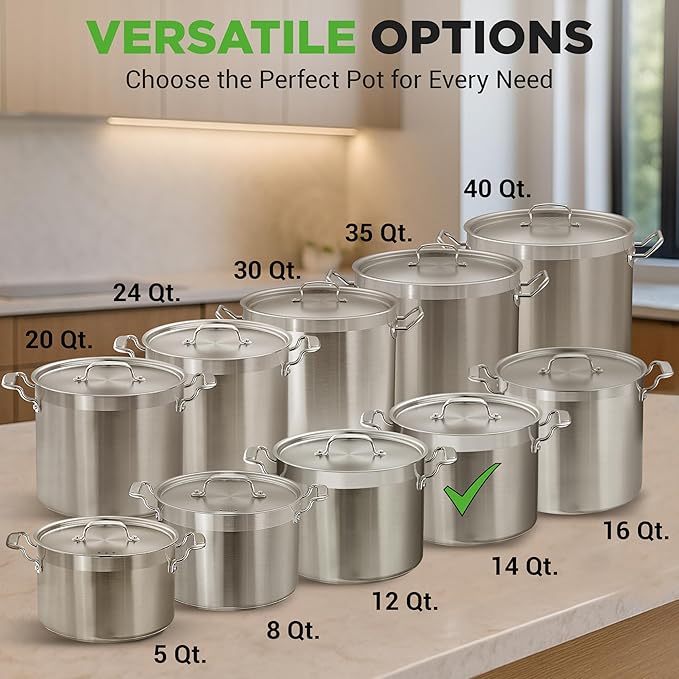 NutriChef 14 Quart Stock Pot with Lid - Heavy Duty Stainless Steel, Induction Ready, Ergonomic Handles