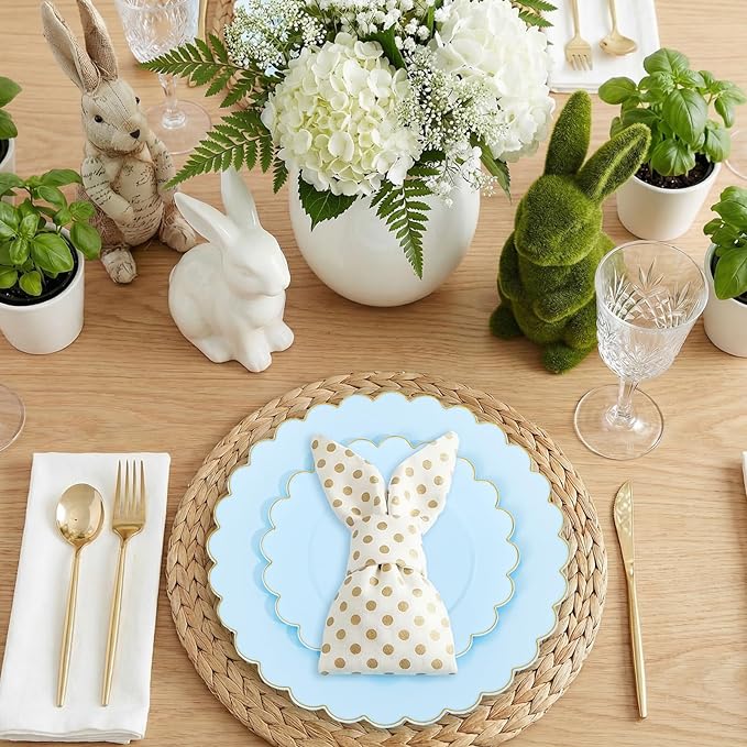 LIYH 120 Pcs Baby Blue Plastic Plates with Gold Edge - Disposable Light Blue Scalloped Baby Shower Plastic Plates Includes 60 Dinner Plate 10.25" & 60 Dessert Plate 7.5" for Party Birthday Easter