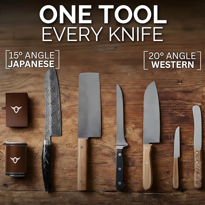 Rolling Knife Sharpener – High Carbon Stainless Steel Kitchen Knife Sharpener with 400,1000 Diamond & 3000 Ceramic Discs, 15° & 20° Sharpening Angles, Knife Sharpening Kit