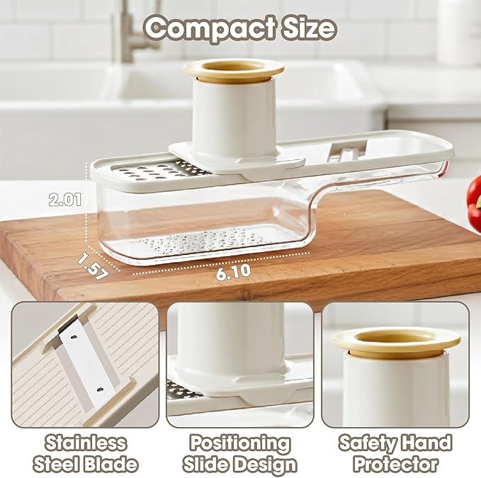 2-Pack 3 in 1 mini Ginger Garlic Grinder Super Thin, Multifunctional Mandoline slicer Grater with Hand Guard, Easy Grip Handheld Kitchen Tool, for Camping Cooking and Picnic (white&green)