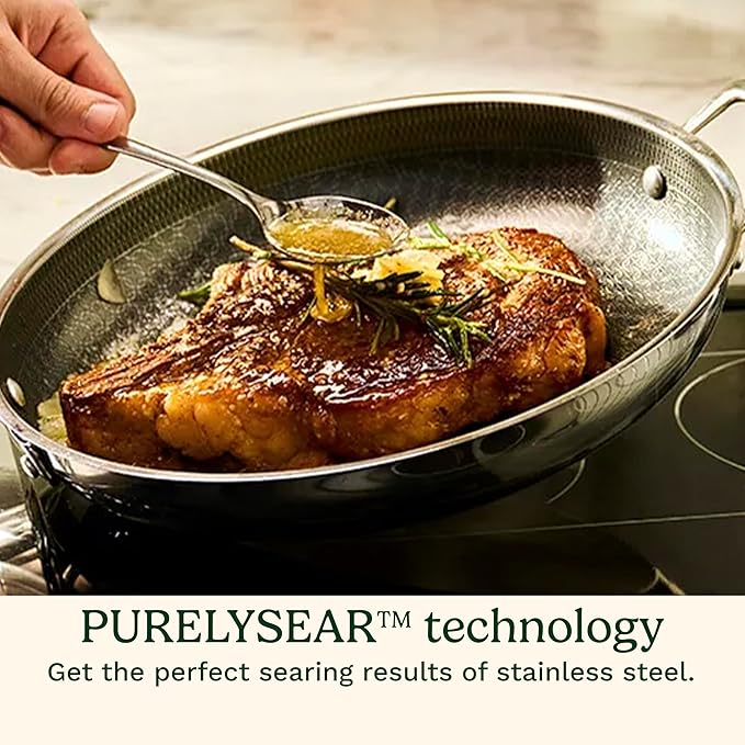 Cuisinart FusionPlus Hybrid Nonstick Stainless Steel Cookware, 12-Inch Wok Pan with Cover and Helper, PFAS-Free PURELYSEAR Ceramic Technology, Scratch Proof, Cool Grip Handles, Dishwasher Safe