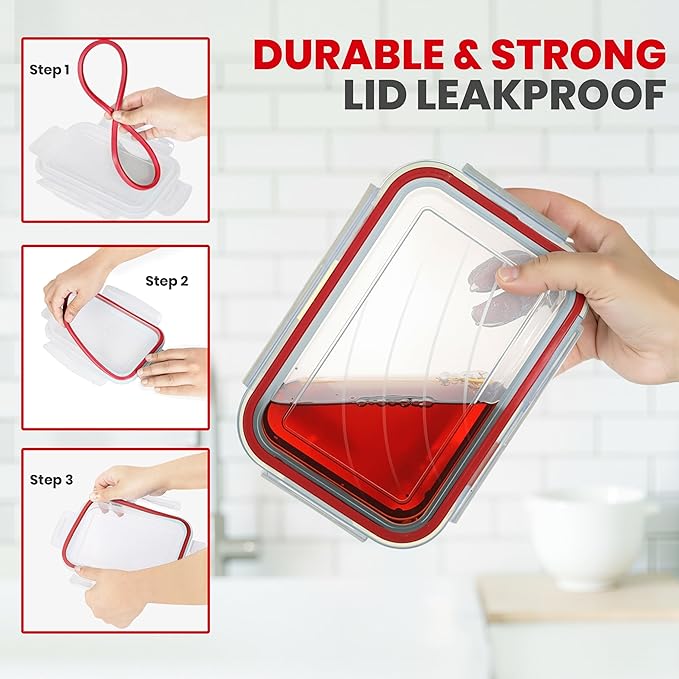 Utopia Kitchen Plastic Food Containers - Food Storage Containers with Airtight Lids - Reusable Lunch Boxes - Leak Proof (Red, Pack of 32)