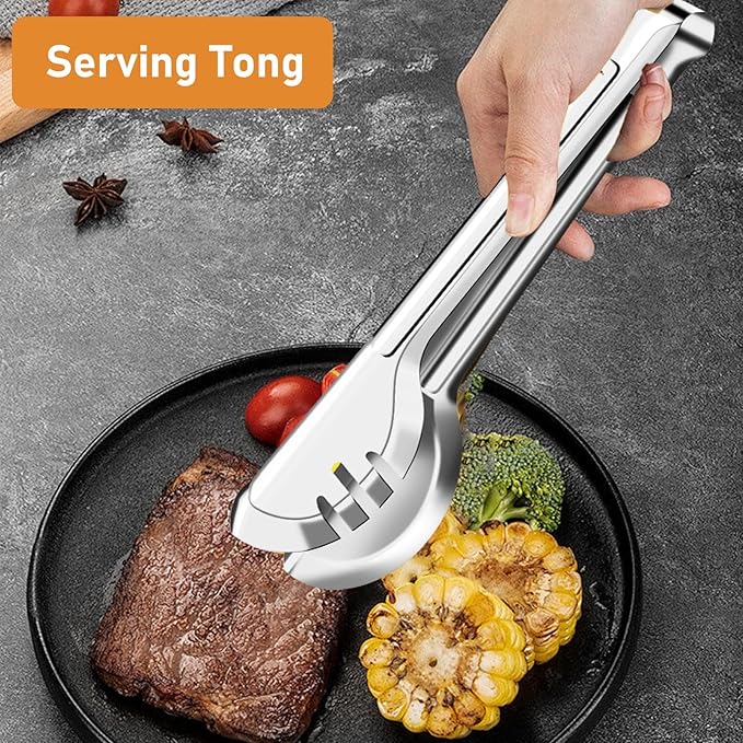 Serving Utensils Set for Buffet, 18 Pack Stainless Steel Serveware, Large Spoons, Slotted Spoon, Forks, Tongs, Butter Knife, Shell Spoons, Soup Ladle, Pie Server, for Party Festival Family, Silver