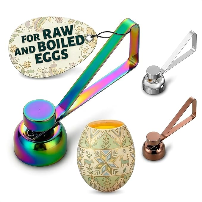 Egg Cracker Tool for Raw Eggs — Egg Shell Opener for Soft-Boiled Shell Tops, Stainless Steel Topper with Ergonomic Adjustable Effort — Clean Cut Design for Breakfast Prep, Custards, & Baking (Rainbow)