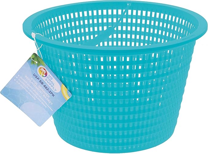 U.S. Pool Supply Swimming Pool Teal Blue Plastic Skimmer Replacement Basket (Set of 2) - Skimmer Basket for Inground Pool, Skim Filter Remove Leaves Debris - 8" Top, 5.5" Bottom, 5" Deep, Not Weighted