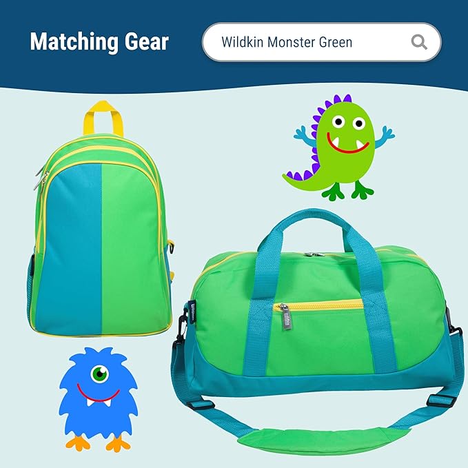 Wildkin Kids Insulated Lunch Box – Durable and Reusable for School & Travel - Monster Green