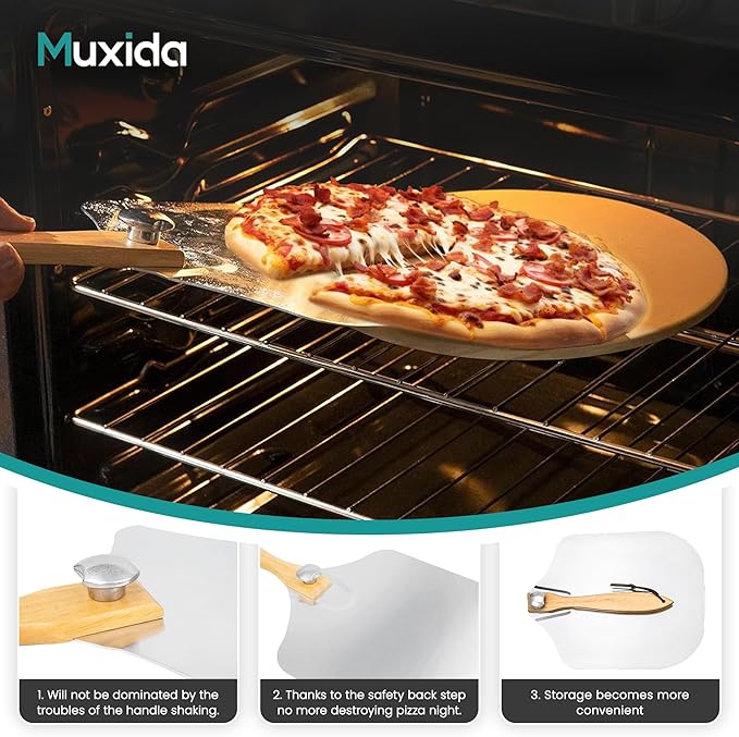 Aluminum Pizza Peel & Rocker Cutter Set (12" x 14") Premium Stainless Steel Pizza Paddle with Foldable Wooden Handle, Lightweight Pizza Spatula with Storage Bag for Oven & Outdoor Pizza Maker