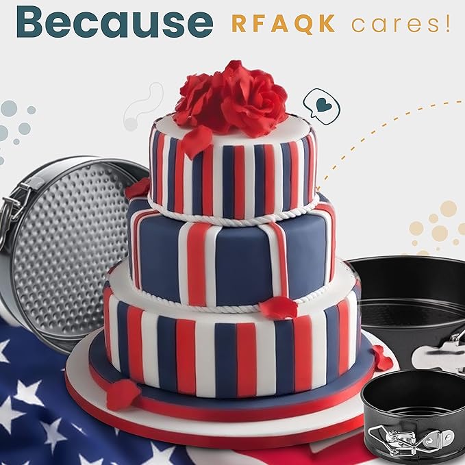 RFAQK Springform Pan Set of 3 - Non-Stick Leakproof Round Cake Pans (6", 8", 10") with 90 Pcs Parchment Paper Liners and Bonus Ebook - Perfect for Cheesecakes, Baking, and More!