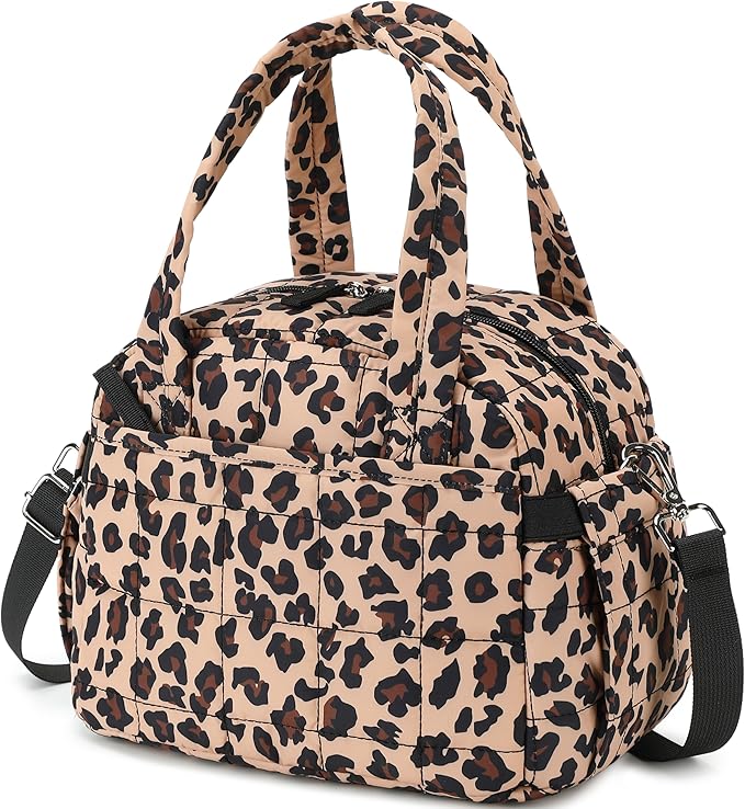 LEDAOU Lunch Box for Women Lunch bag Quilted Puffer Lunch Box with adjustable strap Insulated Reusable LunchBox for Work School Picnic Travel (Cheetah)