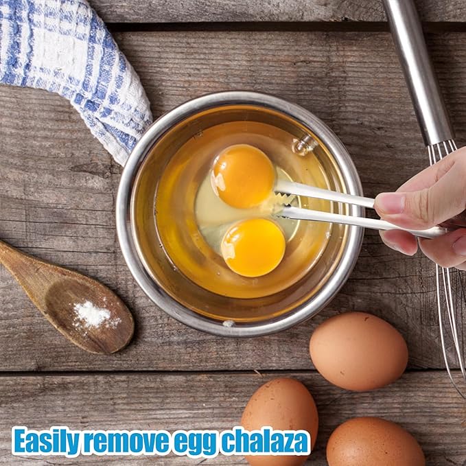 4pcs Egg Chalaza Remover Tongs, 5.98 Inch Toothed Stainless Steel Eggshell Fragment Membrane Cracker Separators Multipurpose Kitchen Separation Tool for Food Cooking Pastry Cake Bakers Chefs(Silver)