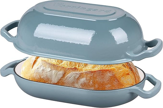 Enameled Cast Iron Sourdough Bread Oven, Dutch Oven, Loaf Cast Iron Bread Pan for Homemade Bread Baking, Meatloaf Pan with Lid, 5QT, Sea Salt