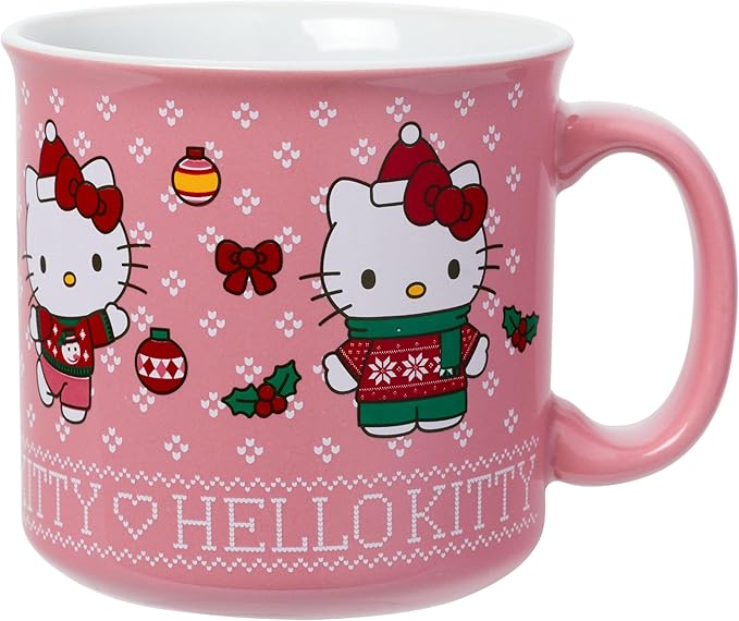 Silver Buffalo Sanrio Hello Kitty Christmas Holiday Sweaters Ceramic Camper Mug, 20 Ounces
