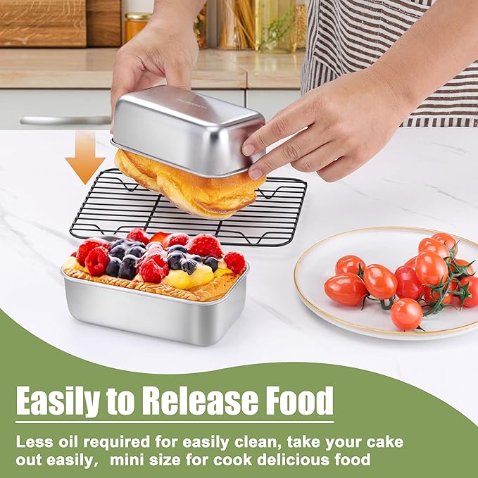 P&P CHEF Mini Loaf Pans Set, 12 PCS Small Bread Loaf Pan for Baking, 6.3 x 3.5 Inch Stainless Steel Baking Pans for Homemade Bread, Meatloaf, Cake and Brownies, Healthy & Non Toxic, Dishwasher Safe