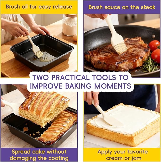 8x8 Baking Pan,Square Cake Pan,Nonstick Square Baking Pan for Making Brownies, lasagna,Rust-Resistant, Dishwasher Safe,2 PCS Heating Aluminum Bakeware with Silicone Scraper & Oil Brush