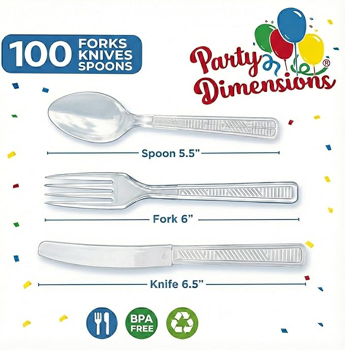 Party Dimensions 3000 Count Plastic Cutlery Combo Case, Disposable Clear Plastic Silverware Utensils Set, 1000 Forks, 1000 spoons, 1000 knives