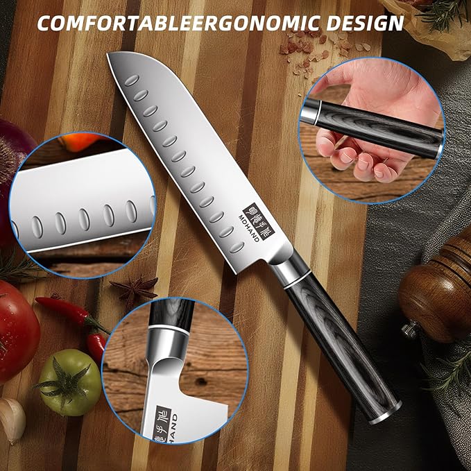 MDHAND Kitchen Knife Set, 9PCS Professional Japanese Knife Set, High Carbon Stainless Steel Chef Knife Set with Black Pakkawood Handle, Professional Ultra Sharp Kitchen Knives for Cooking, Elegant Box