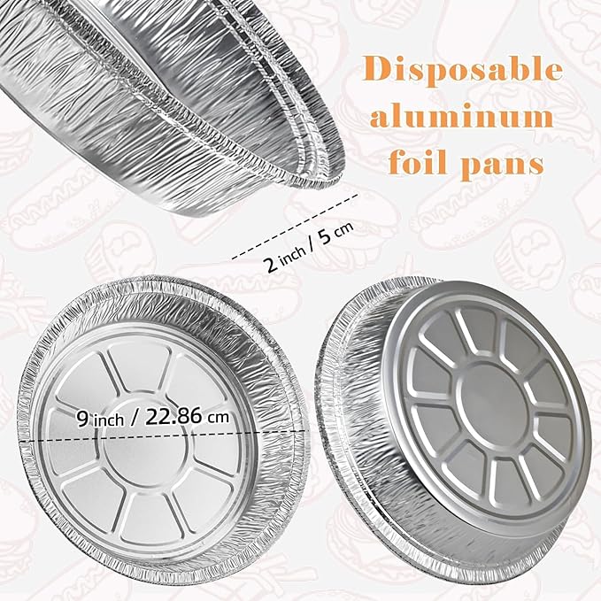 50 Pack 9 Inch Round Aluminum Foil Pie Pans,Pie Tins Disposable,Ideal for Baking Delicious Tarts or Crispy Pastry Crusts, Freezer & Oven Safe,Pie Pan For Cooking, Storage, Roasting, & Reheating