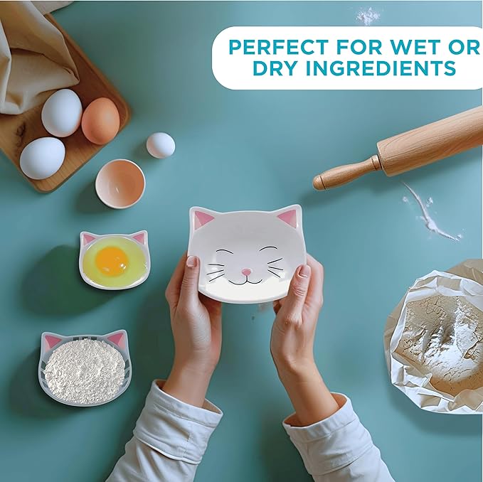 Cat Measuring Cups Set - Novelty Cat Kitchen Accessories & Baking Gifts - Unique Measuring Cups for Stackable & Cute Baking Supplies - Durable, Fun and Decorative Kitty Cup for Cooking (Set of 4)