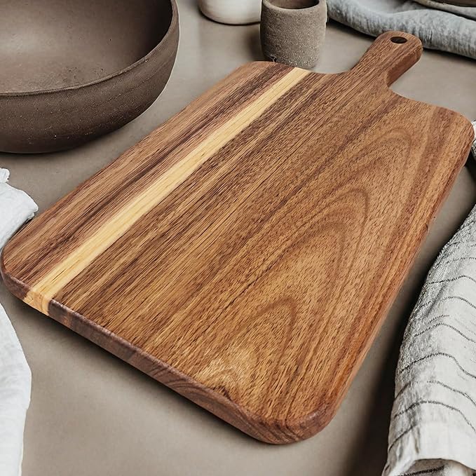 ZeQi 6PCS Small Acacia Wood Cutting Board with Handle 13.7''X7'', Chopping Board, Charcuterie Board, Serving Board for Cheese, Bread, Meat, Vegetables & Fruits (6 Pack Rectangular)